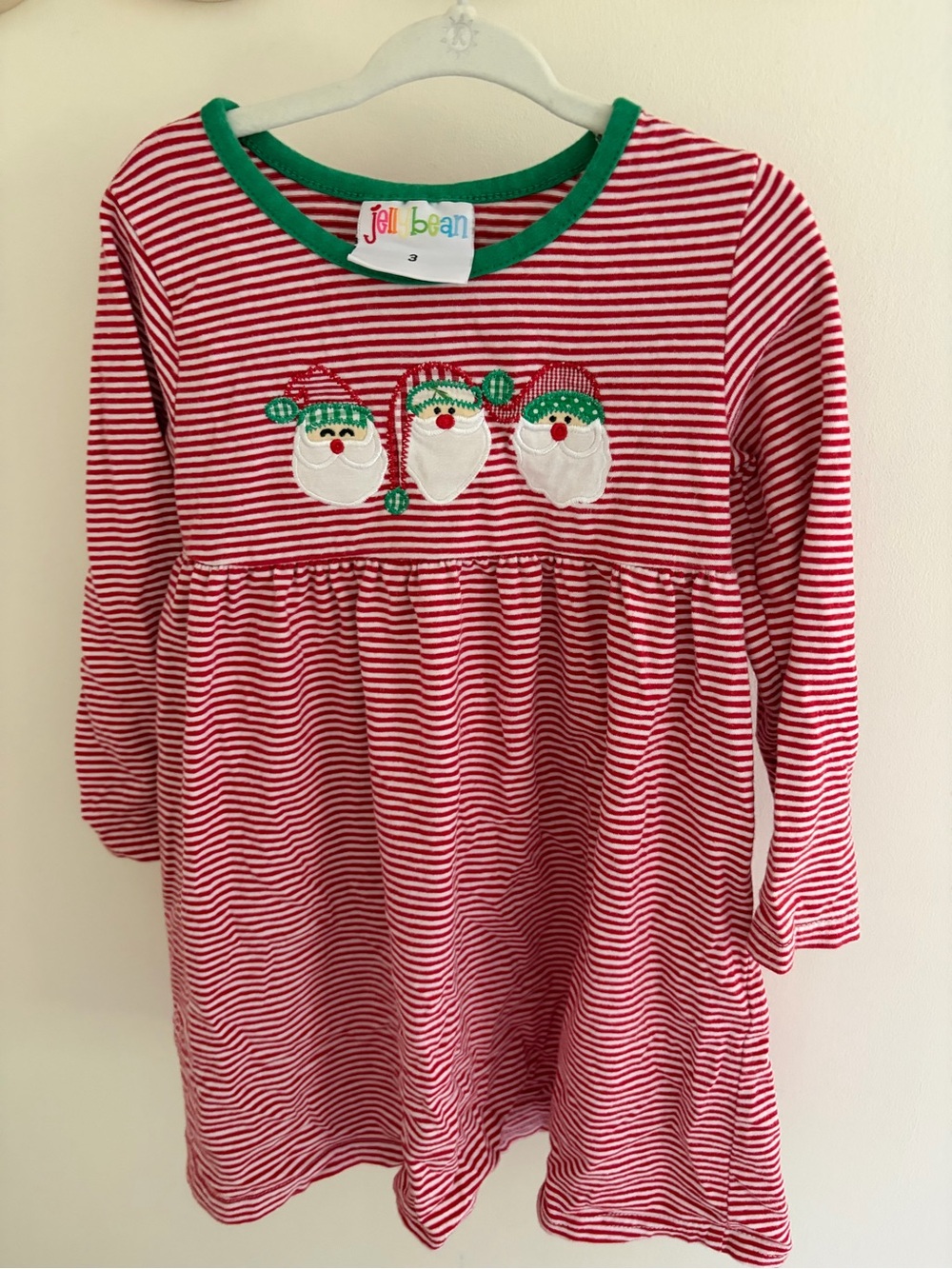 Jelly Beans Red & White Striped Santa Nightgown with Green Trim